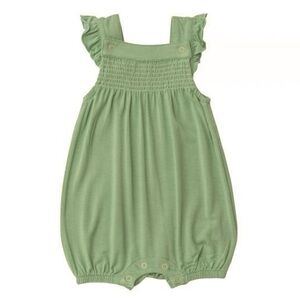 Angel Dear Olive Green Bamboo Flutter Sleeve Romper Baby Girl Size 6-12 Months